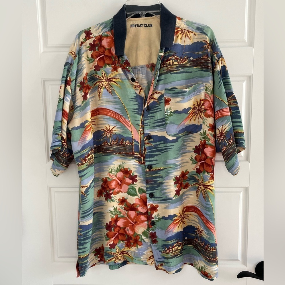 Fryday Club Men’s Hawaiian Tropical Print Vibrant Vacation Beach Size XL/2XL